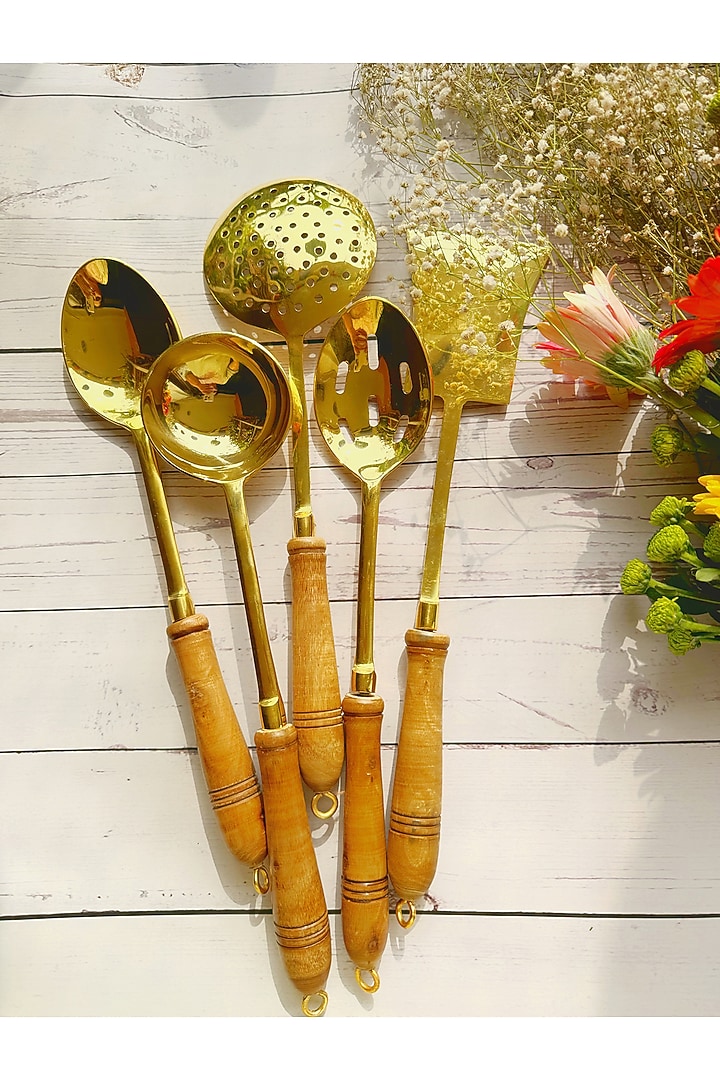 Gold Brass Ladle (Set of 5) by Abel House at Pernia's Pop Up Shop