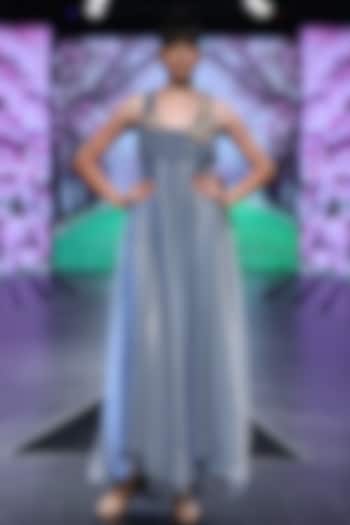 Powder Blue Party Wear Dress With Embroidered Top by Abstract by Megha Jain Madaan at Pernia's Pop Up Shop