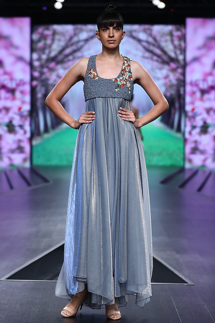 Powder Blue Dress With Embroidered Top by Abstract by Megha Jain Madaan