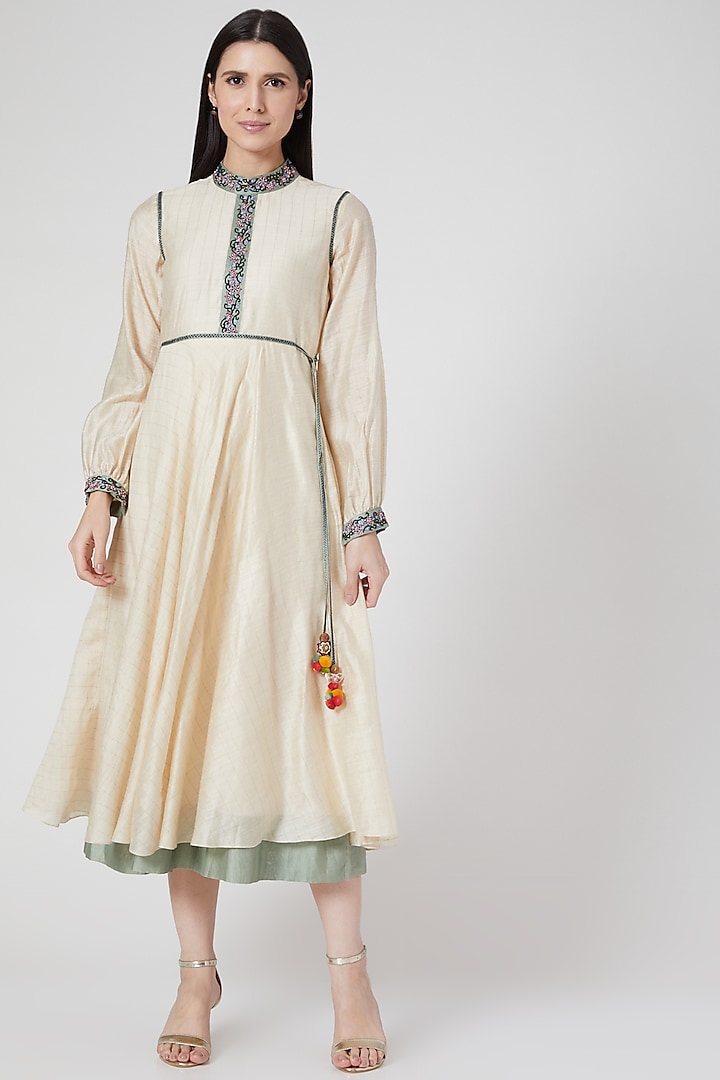 Beige Hand Embroidered Circular Dress by Abstract By Megha Jain Madaan