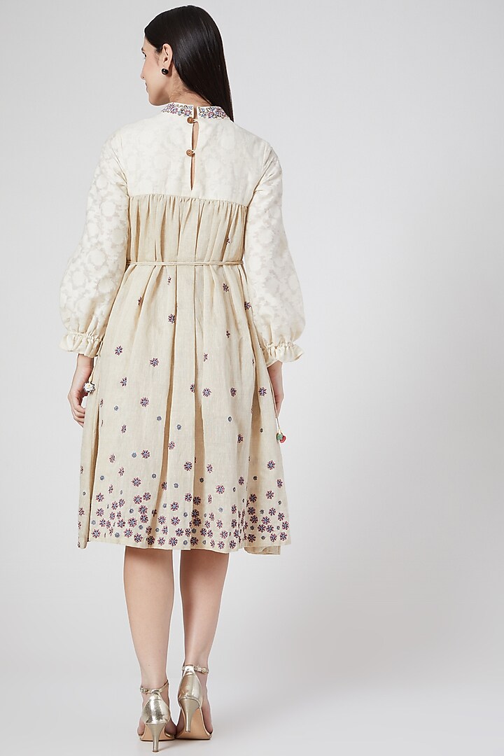 Beige Hand Embroidered Cocktail Dress With Tassels by Abstract By Megha Jain Madaan at Pernia's Pop Up Shop