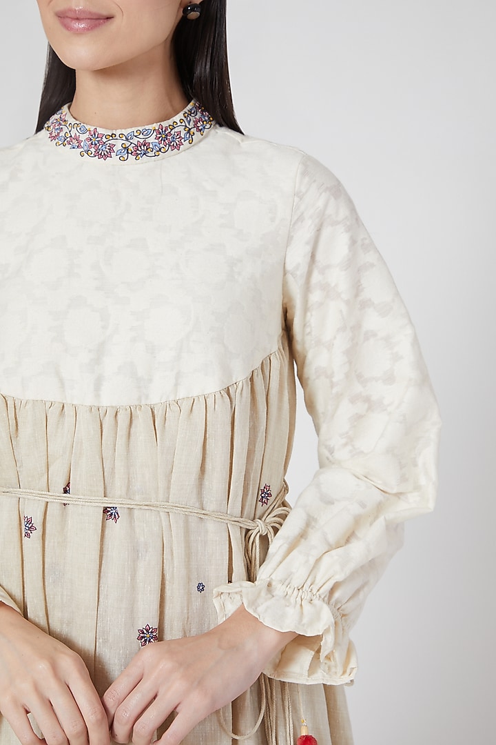 Beige Hand Embroidered Cocktail Dress With Tassels by Abstract By Megha Jain Madaan at Pernia's Pop Up Shop