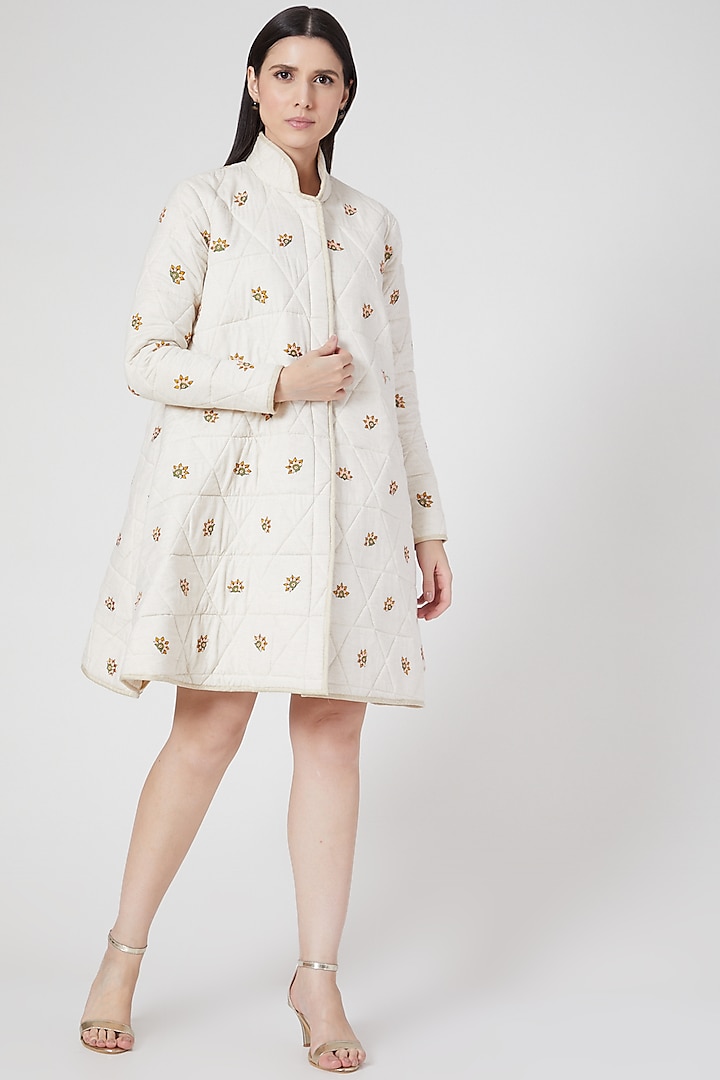 White Embroidered Quilted Jacket by Abstract By Megha Jain Madaan