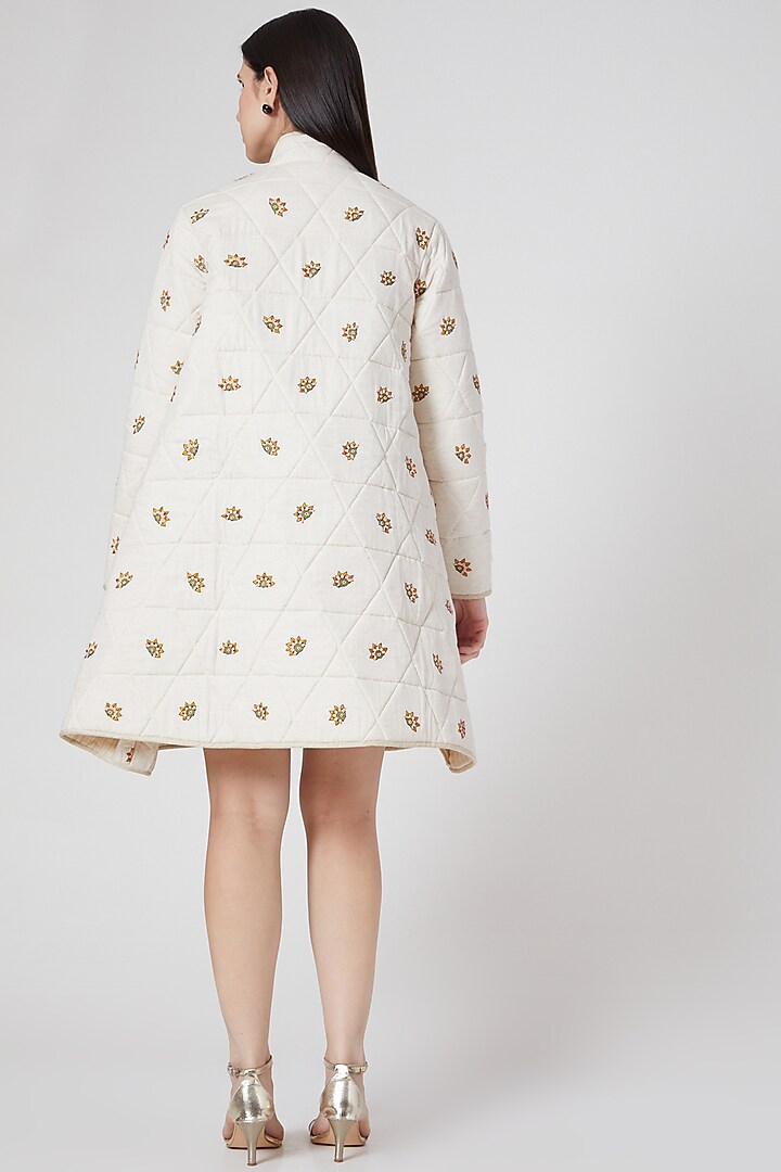 White Embroidered Quilted Jacket by Abstract By Megha Jain Madaan at Pernia's Pop Up Shop