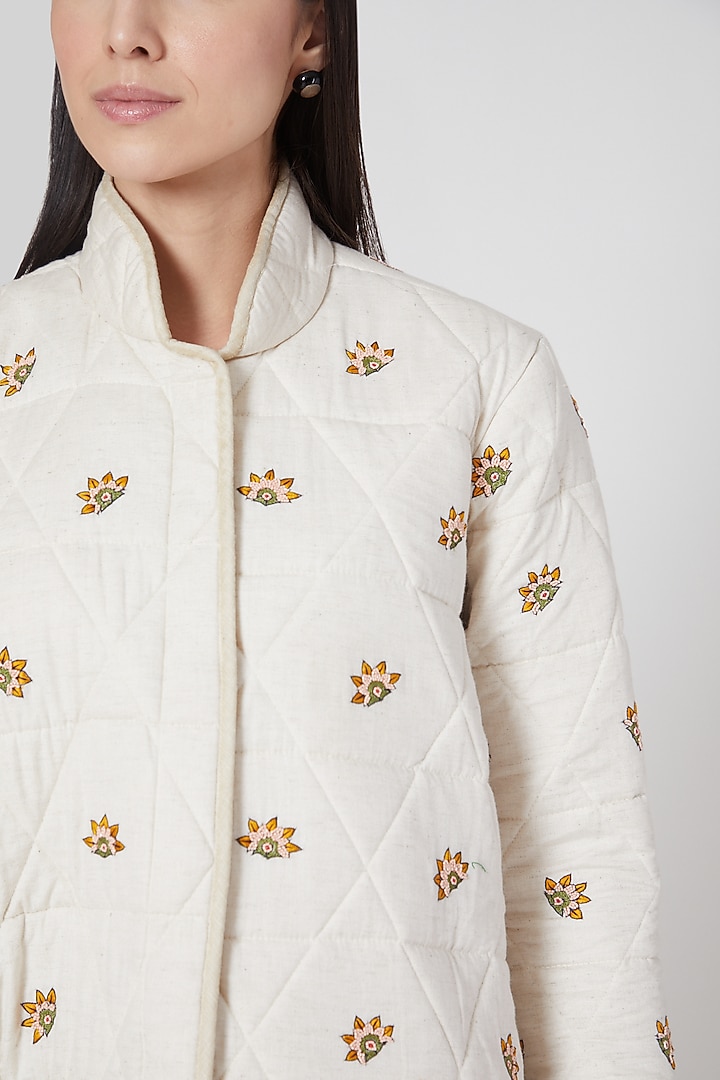 White Embroidered Quilted Jacket by Abstract By Megha Jain Madaan at Pernia's Pop Up Shop