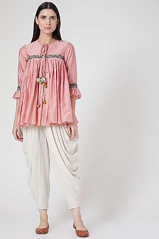 Pink Hand Embroidered Tent Top by Abstract By Megha Jain Madaan