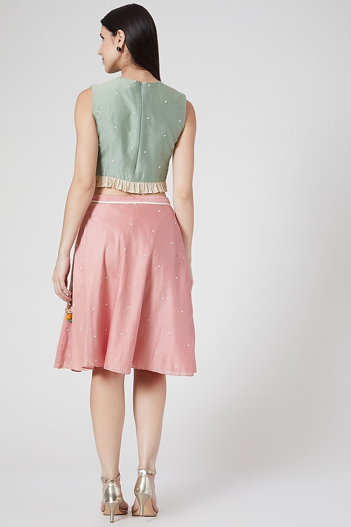 Mint Green Hand Embroidered Crop Top by Abstract By Megha Jain Madaan at Pernia's Pop Up Shop