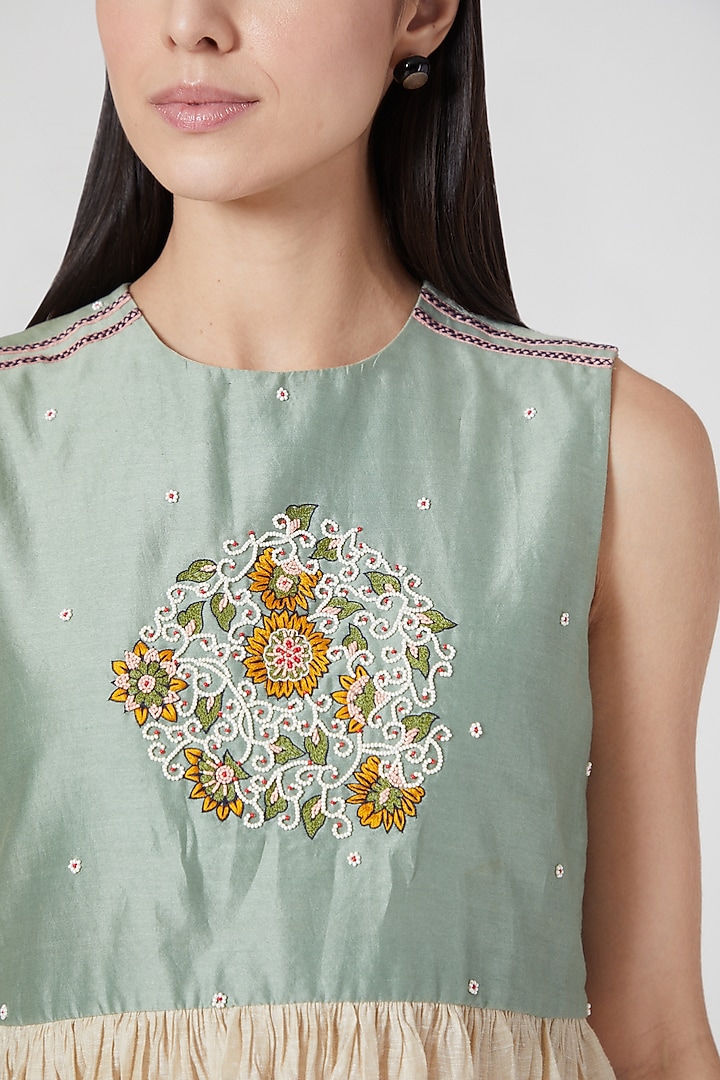 Mint Green Hand Embroidered Crop Top by Abstract By Megha Jain Madaan at Pernia's Pop Up Shop