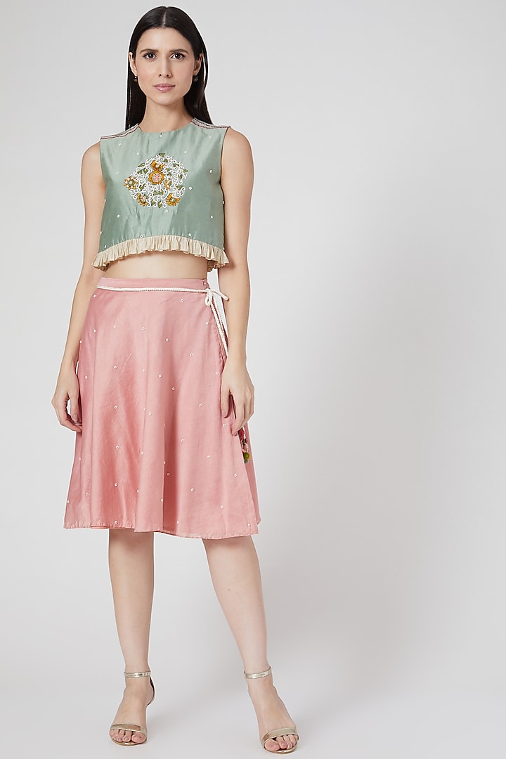Pink Embroidered Circular Skirt by Abstract By Megha Jain Madaan