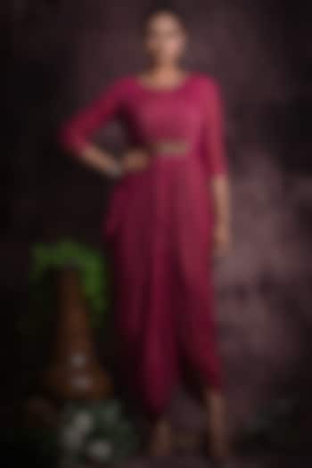 Pink Foil Georgette Embroidered Cowl Dress by Abstract by Megha Jain Madaan