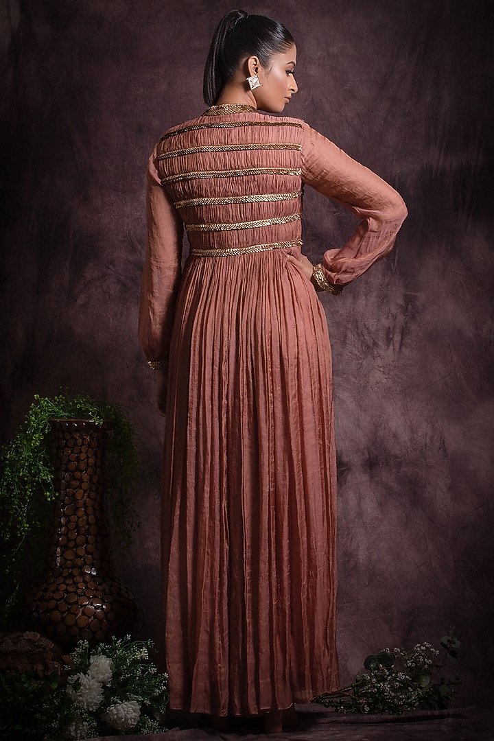 Pastel Pink Silk Tissue Embroidered Jacket Set by Abstract by Megha Jain Madaan at Pernia's Pop Up Shop
