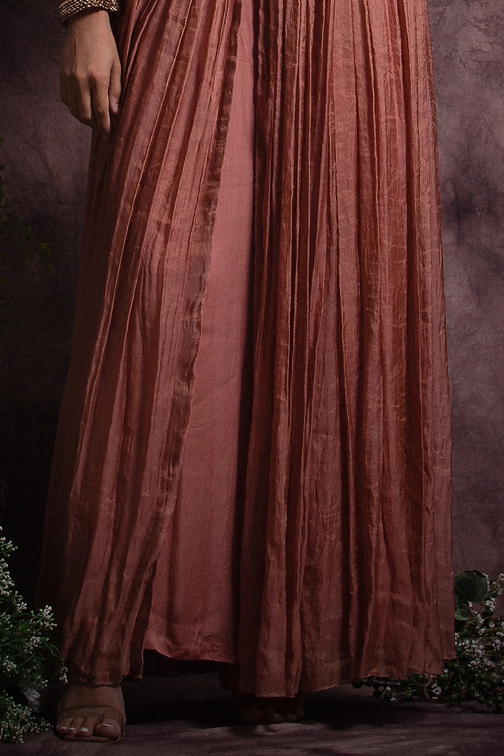 Pastel Pink Silk Tissue Embroidered Jacket Set by Abstract by Megha Jain Madaan at Pernia's Pop Up Shop