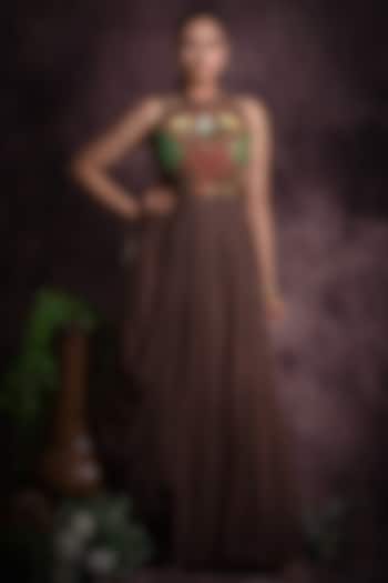 Brown Chinon Embroidered Gown by Abstract by Megha Jain Madaan