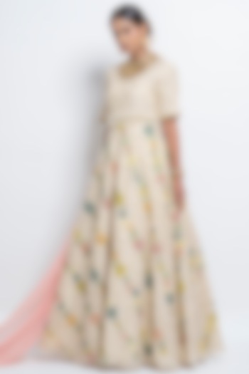 Off-White Embellished Anarkali Set by Abstract by Megha Jain Madaan