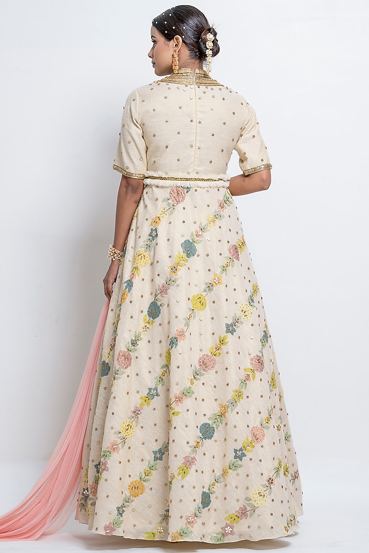 Off-White Embellished Wedding Anarkali Set by Abstract by Megha Jain Madaan at Pernia's Pop Up Shop