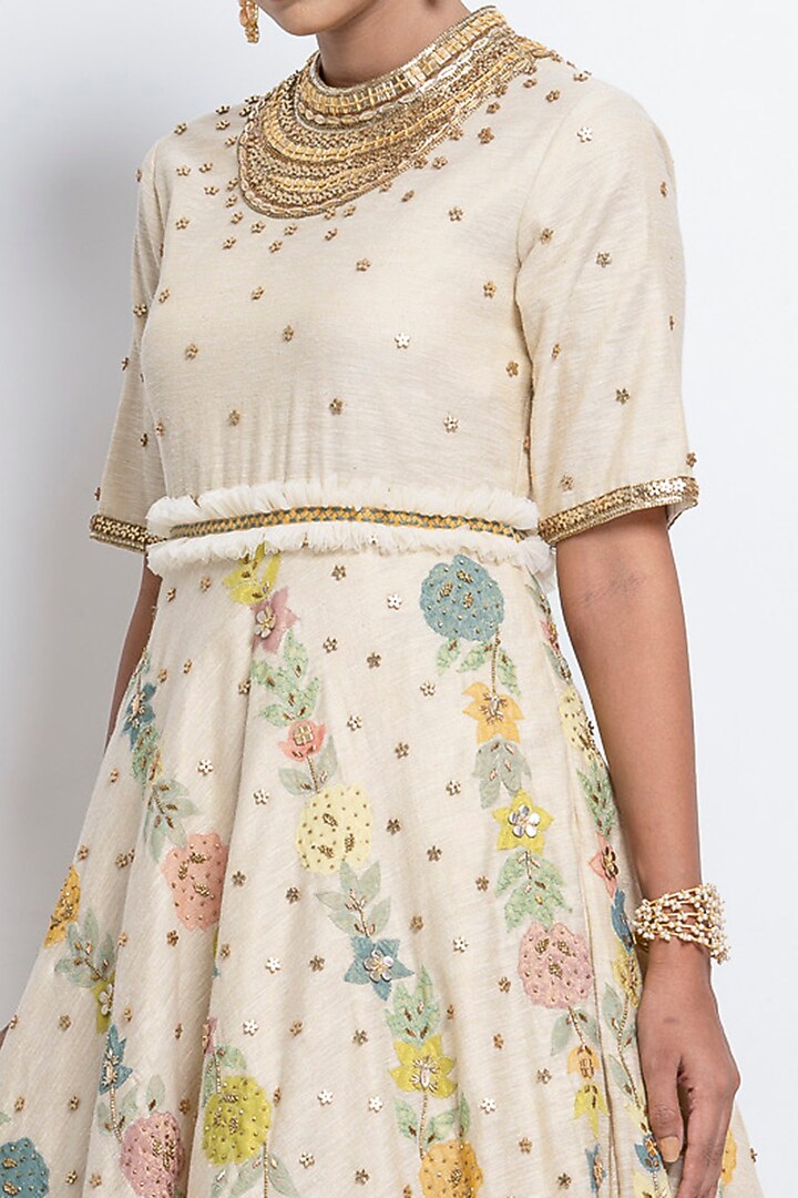 Off-White Embellished Wedding Anarkali Set by Abstract by Megha Jain Madaan at Pernia's Pop Up Shop