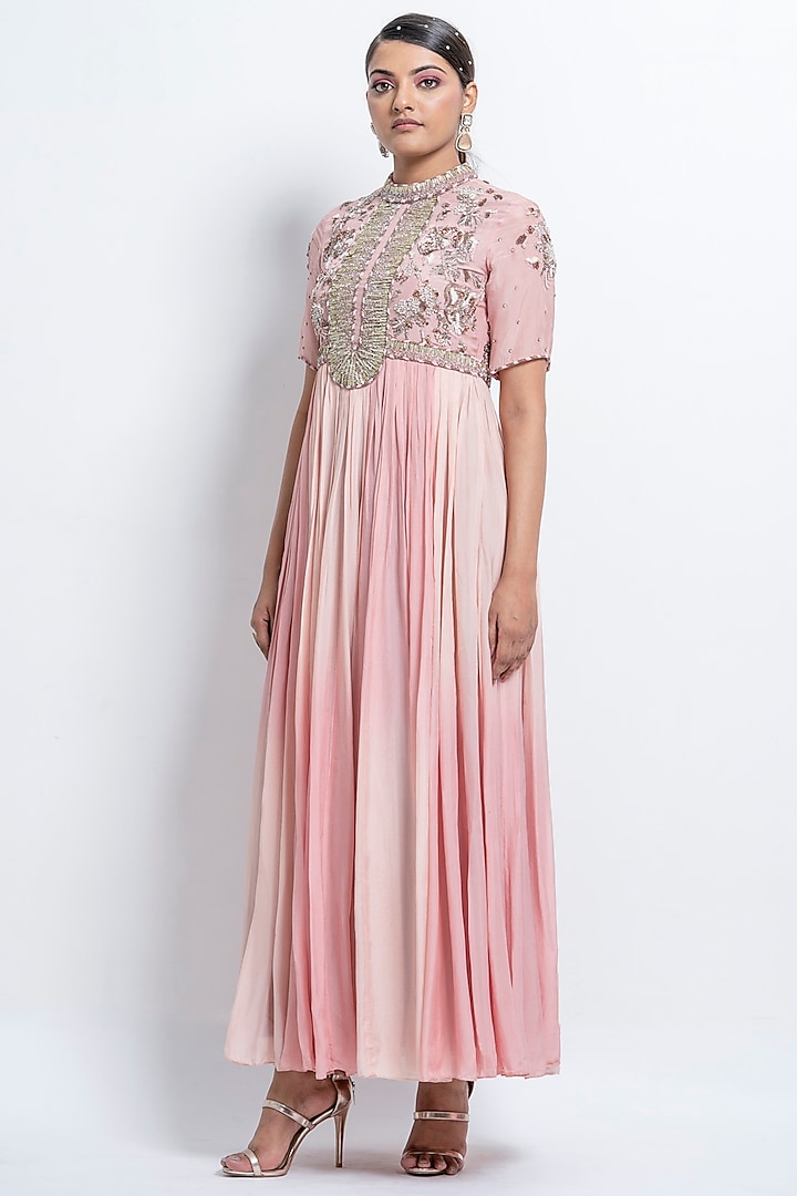 Light Pink Ombre Embellished Gown by Abstract by Megha Jain Madaan