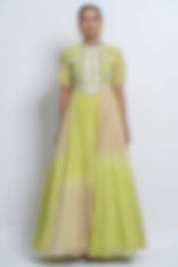 Lime & Beige Ombre Embellished Gown by Abstract by Megha Jain Madaan