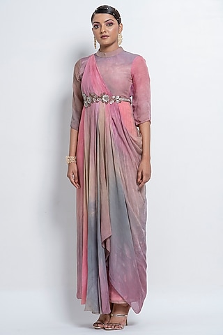 Grey & Pink Ombre Embellished Gown by Abstract by Megha Jain Madaan