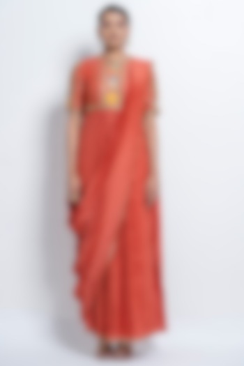 Burnt Orange Embroidered Saree Dress by Abstract by Megha Jain Madaan at Pernia's Pop Up Shop