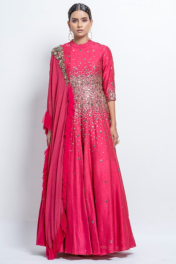 Pink Embroidered Anarkali by Abstract by Megha Jain Madaan
