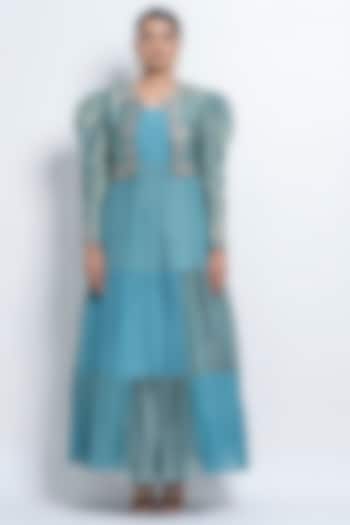 French Blue Embellished Jacket Dress by Abstract by Megha Jain Madaan