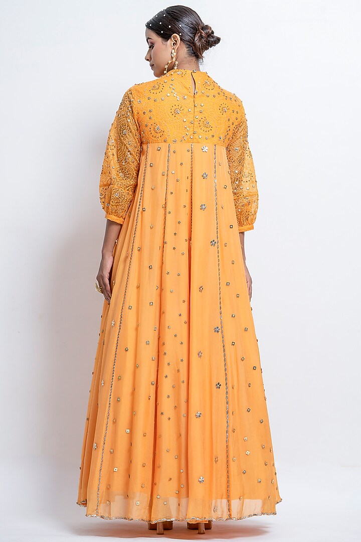 Yellow Embroidered Engagement Gown by Abstract by Megha Jain Madaan at Pernia's Pop Up Shop