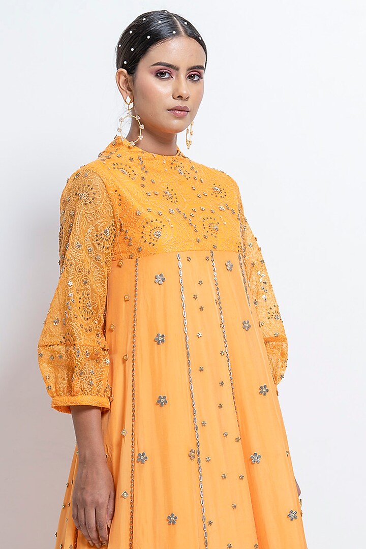 Yellow Embroidered Engagement Gown by Abstract by Megha Jain Madaan at Pernia's Pop Up Shop