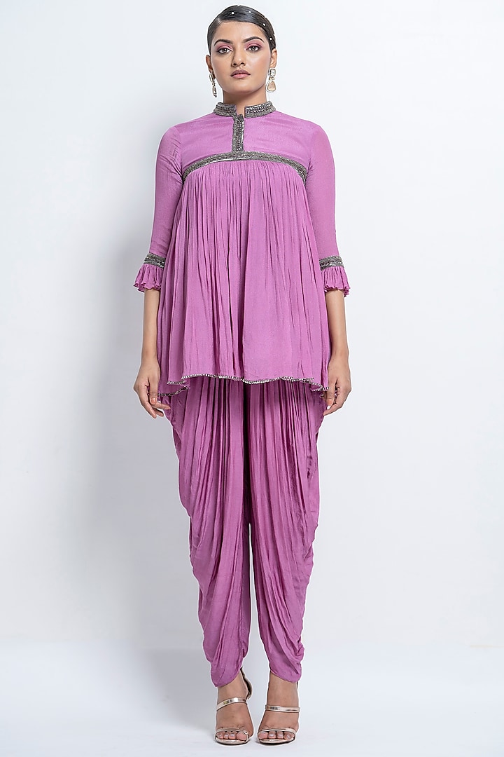 Lilac Modal Dhoti Set by Abstract by Megha Jain Madaan