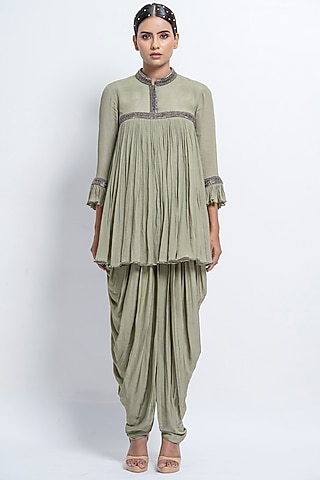 Sage Green Modal Dhoti Set by Abstract by Megha Jain Madaan
