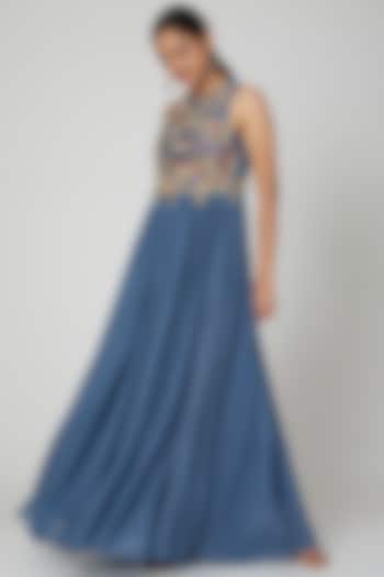 Blue Embellished Evening Dress by Abstract By Megha Jain Madaan
