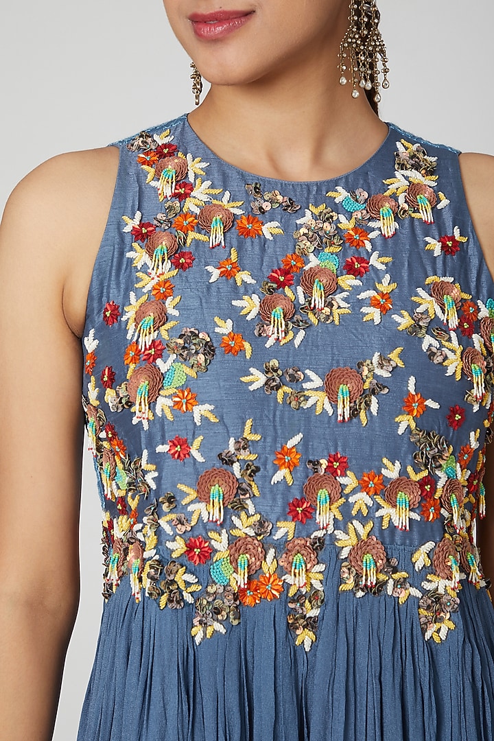 Blue Embellished Evening Cocktail Dress by Abstract By Megha Jain Madaan at Pernia's Pop Up Shop