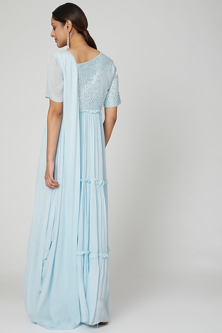 Powder Blue Embellished Evening Cocktail Dress by Abstract By Megha Jain Madaan at Pernia's Pop Up Shop