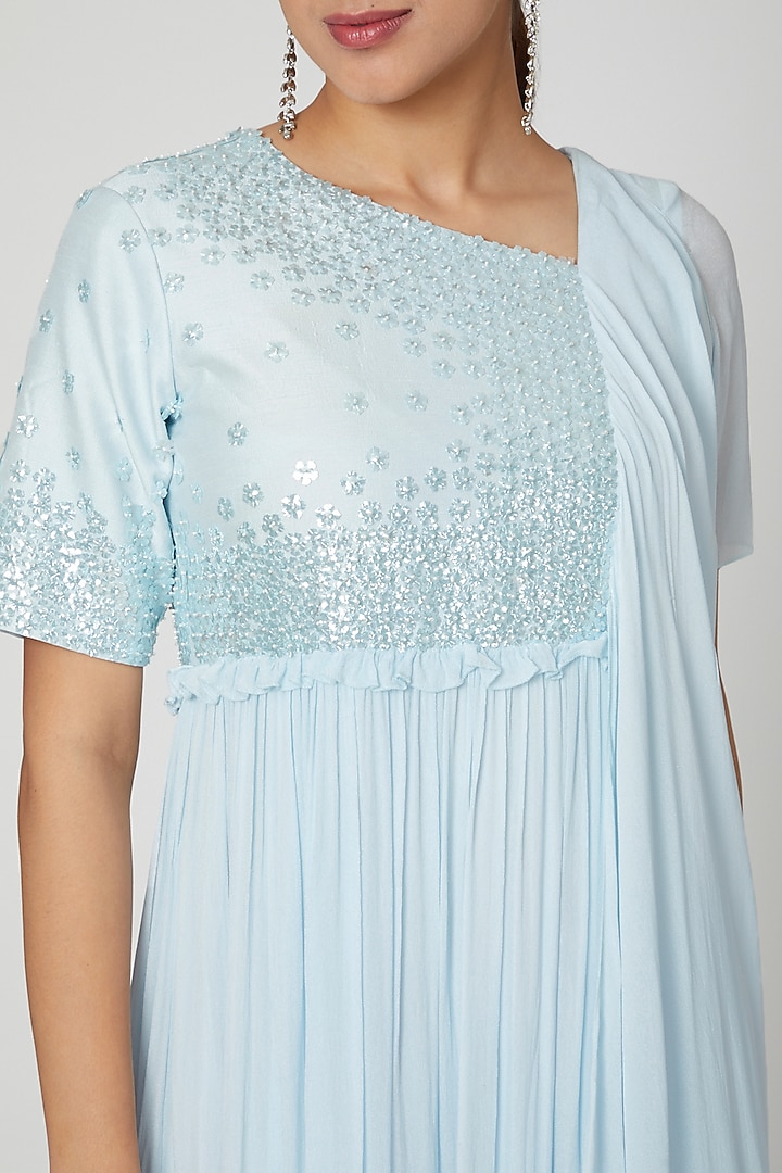 Powder Blue Embellished Evening Cocktail Dress by Abstract By Megha Jain Madaan at Pernia's Pop Up Shop