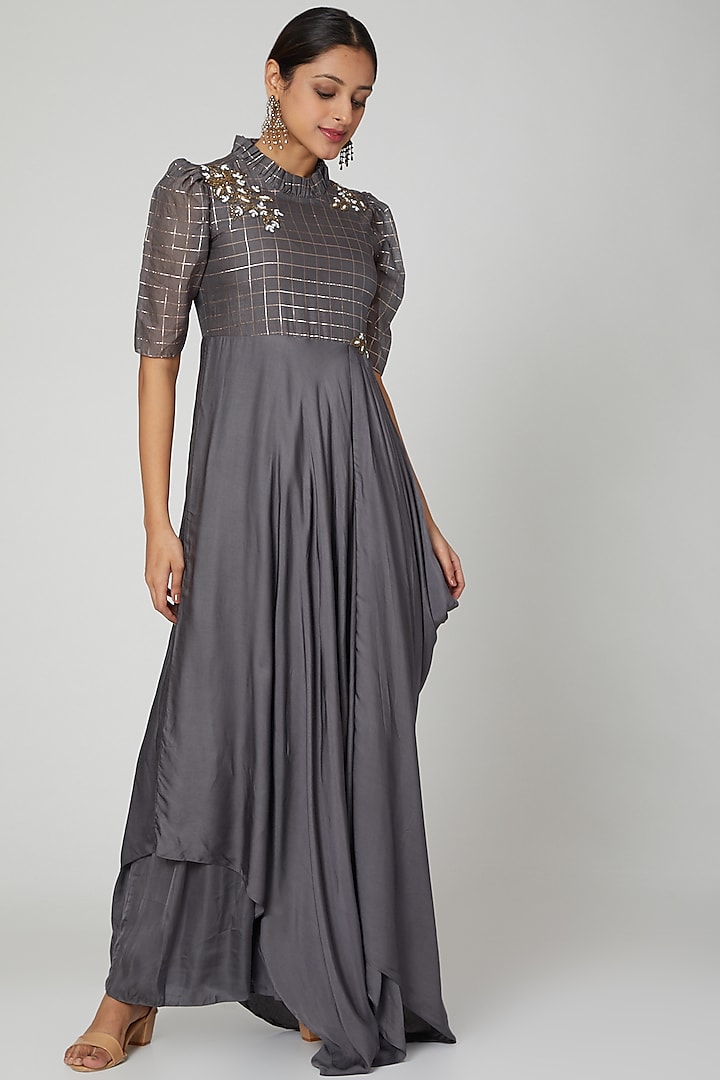 Grey Embroidered Evening Dress by Abstract By Megha Jain Madaan