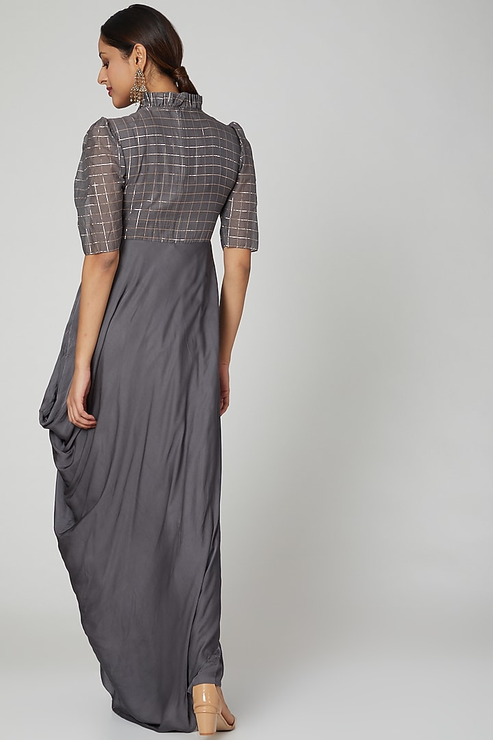 Grey Embroidered Evening Vacation Dress by Abstract By Megha Jain Madaan at Pernia's Pop Up Shop