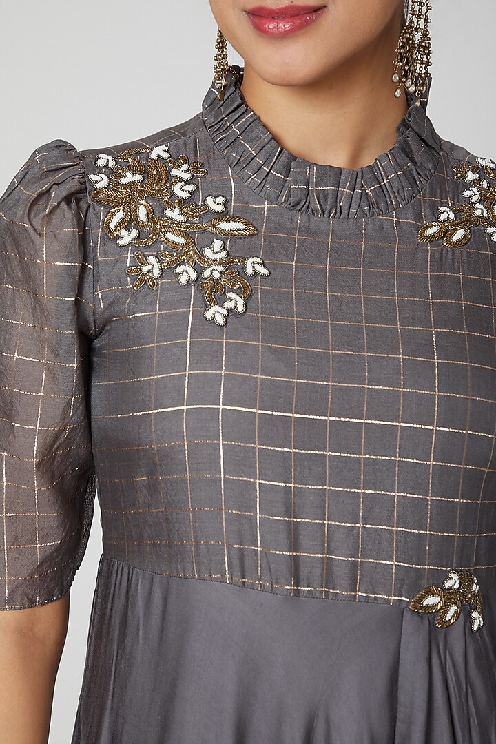 Grey Embroidered Evening Vacation Dress by Abstract By Megha Jain Madaan at Pernia's Pop Up Shop