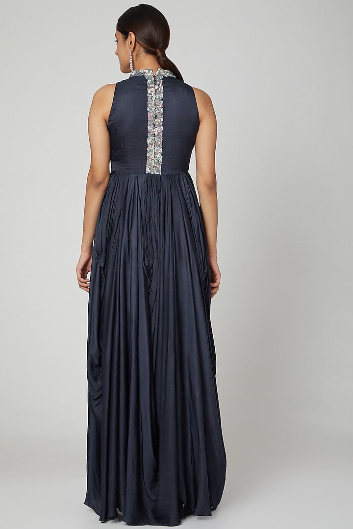 Navy Blue Embellished Gown by Abstract By Megha Jain Madaan at Pernia's Pop Up Shop