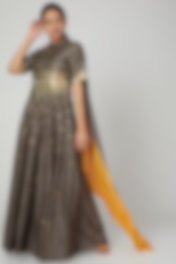 Grey Embellished Shoulder Draped Gown by Abstract By Megha Jain Madaan