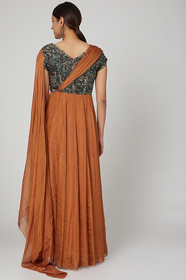 Orange Embellished Evening Cocktail Dress by Abstract By Megha Jain Madaan at Pernia's Pop Up Shop
