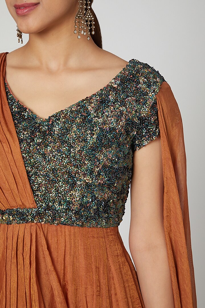 Orange Embellished Evening Cocktail Dress by Abstract By Megha Jain Madaan at Pernia's Pop Up Shop