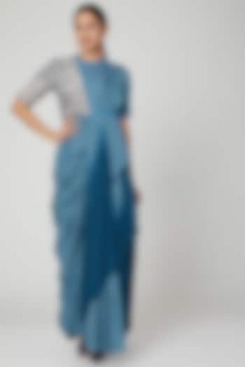 Blue Embellished Draped Dress by Abstract By Megha Jain Madaan