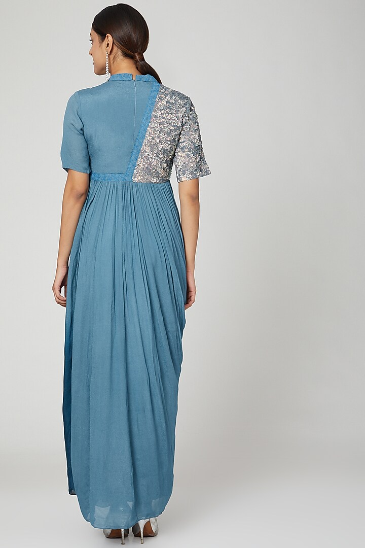 Blue Embellished Draped Cocktail Dress by Abstract By Megha Jain Madaan at Pernia's Pop Up Shop