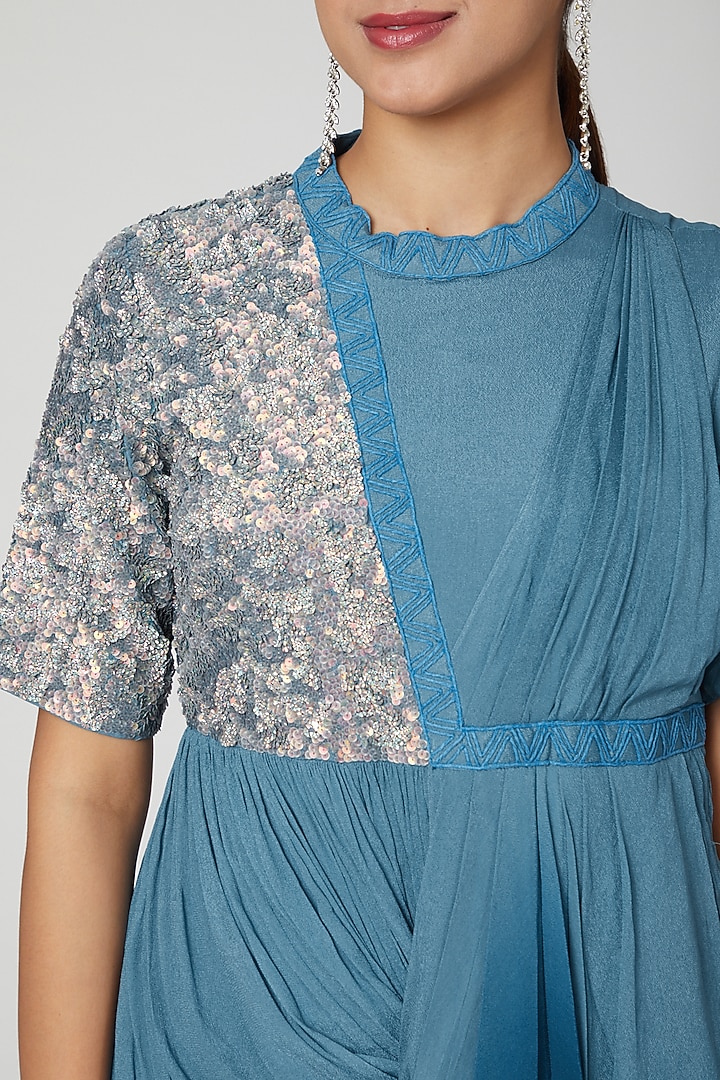 Blue Embellished Draped Cocktail Dress by Abstract By Megha Jain Madaan at Pernia's Pop Up Shop