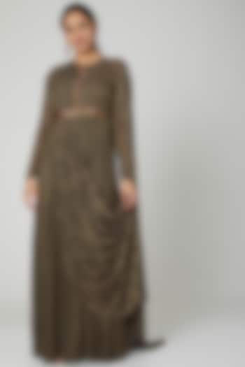 Brown Embellished Floor Length Gown by Abstract By Megha Jain Madaan