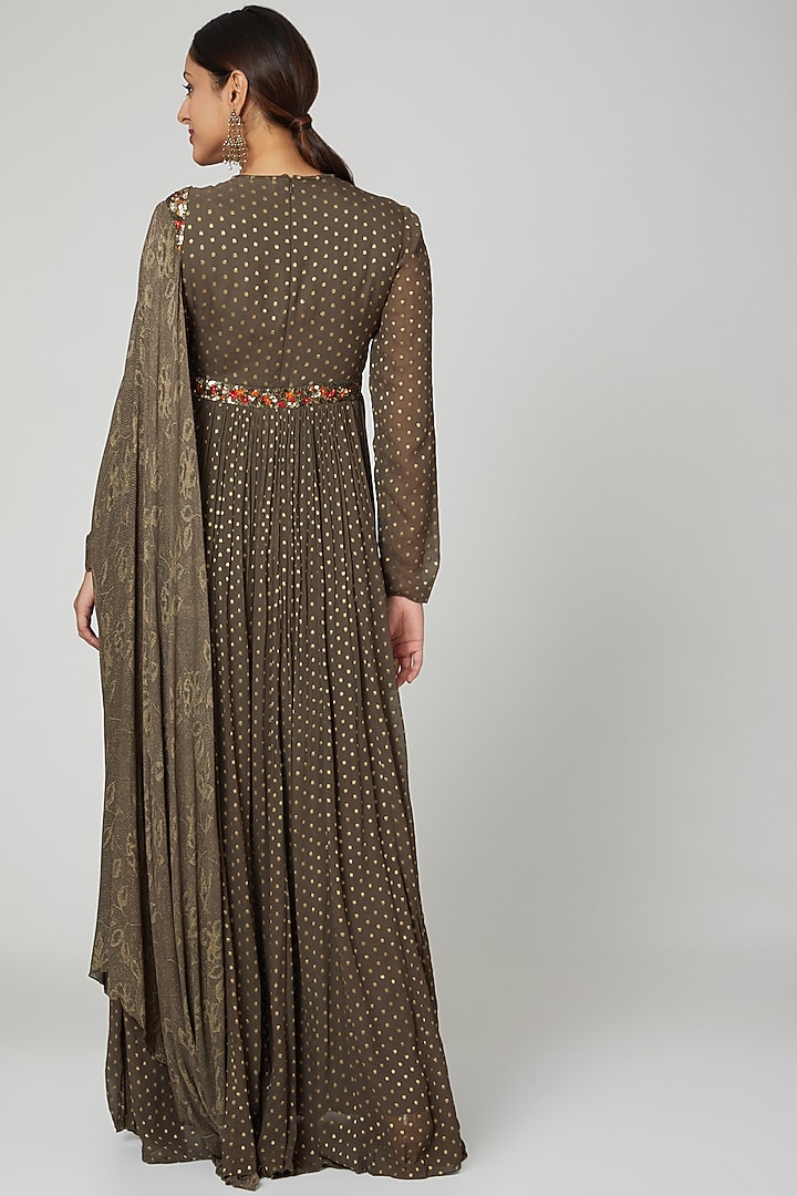 Brown Embellished Floor Length Gown by Abstract By Megha Jain Madaan at Pernia's Pop Up Shop