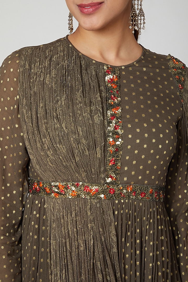 Brown Embellished Floor Length Gown by Abstract By Megha Jain Madaan at Pernia's Pop Up Shop