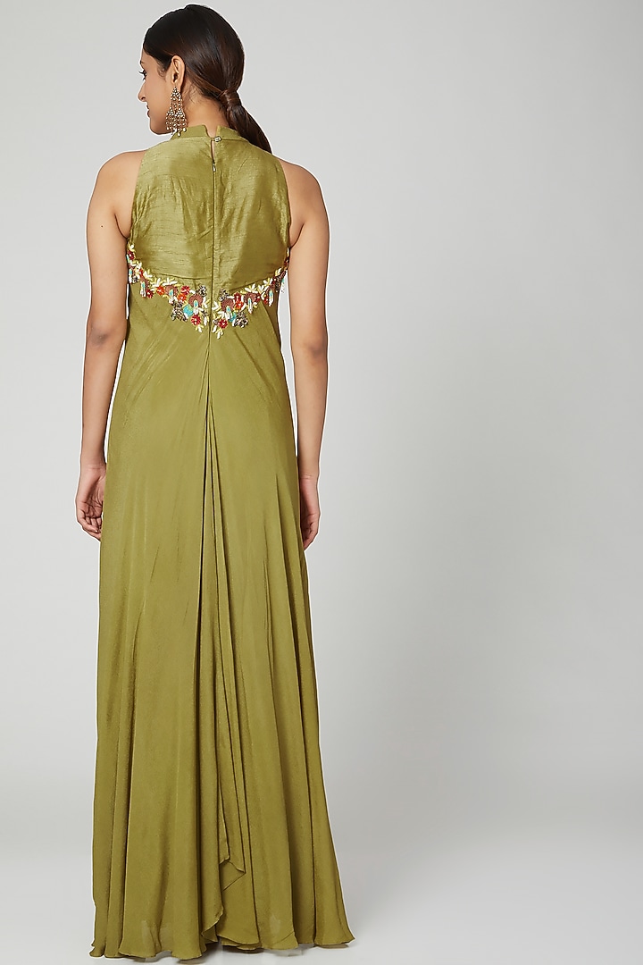 Light Green Embellished Draped Cocktail Dress by Abstract By Megha Jain Madaan at Pernia's Pop Up Shop