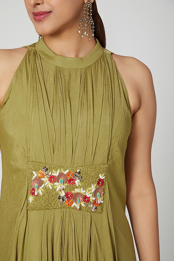 Light Green Embellished Draped Cocktail Dress by Abstract By Megha Jain Madaan at Pernia's Pop Up Shop
