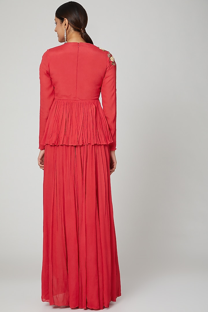 Coral Embellished Skirt Set by Abstract By Megha Jain Madaan at Pernia's Pop Up Shop